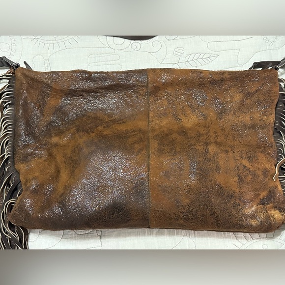 NEW Christiansen Orizzonte Distressed Leather Bag Fringe Camello - Picture 7 of 16